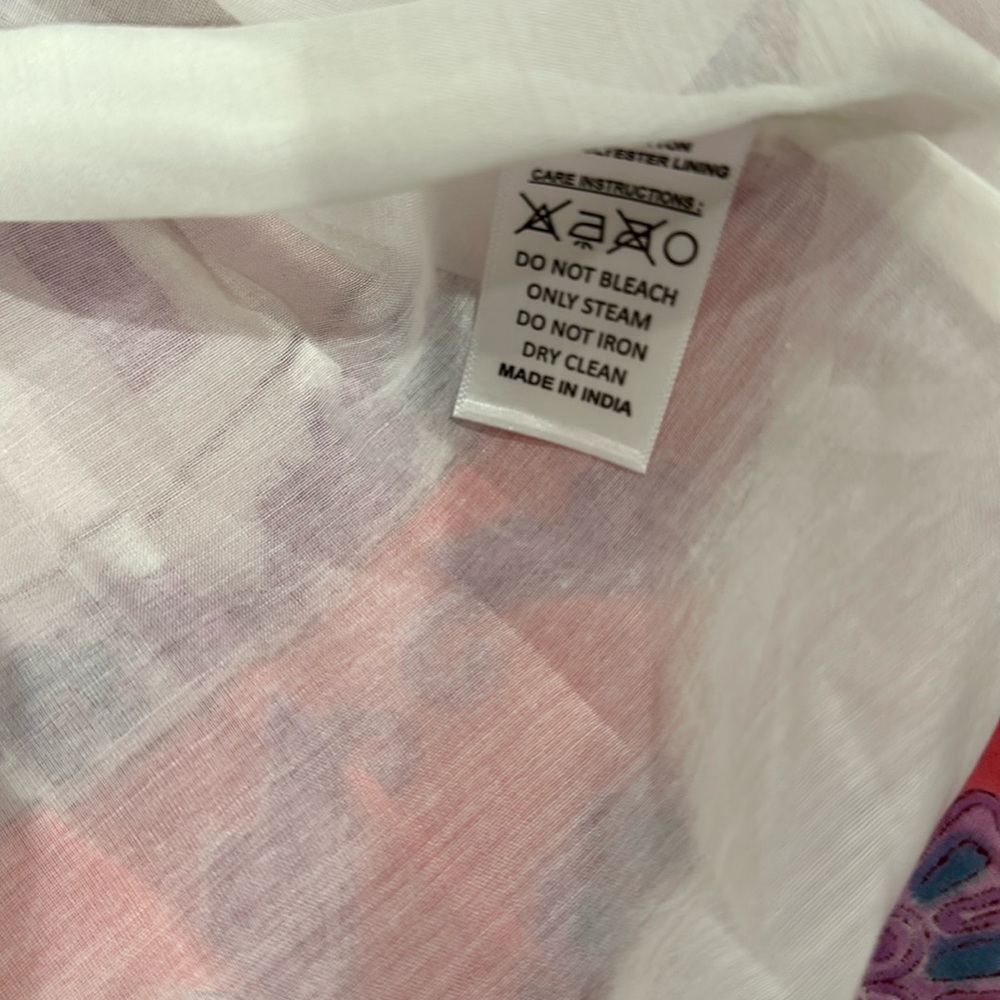 Boho Tiered Maxi Skirt in White with Purple Floral and Coral Border - Picture 9 of 15